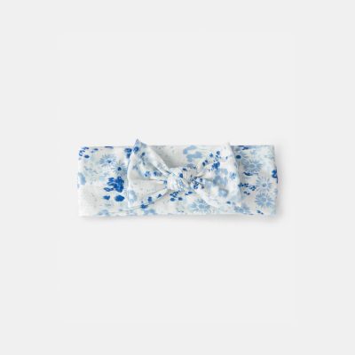 Baby Girl Floral Headwrap - Blue/White